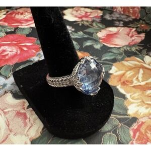 Judith Ripka Sterling Silver 925 Icy Blue Topaz & CZ Ring Sz 8 Vintage